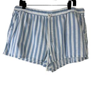 Aerie Striped Chambray Relaxed Fit Shorts Womens XL Blue & White Elastic Waist